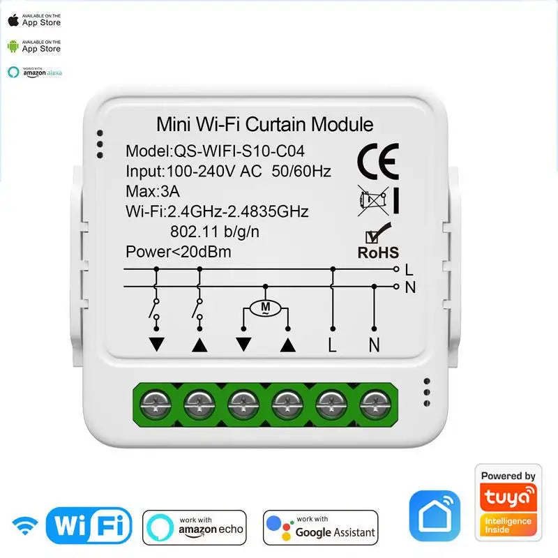Tuya ZigBee/WiFi Smart Curtain Switch Mini Module For Roller Shutter Blinds Motor QS-S10-C04/ECC02 Switches Support Alexa Google