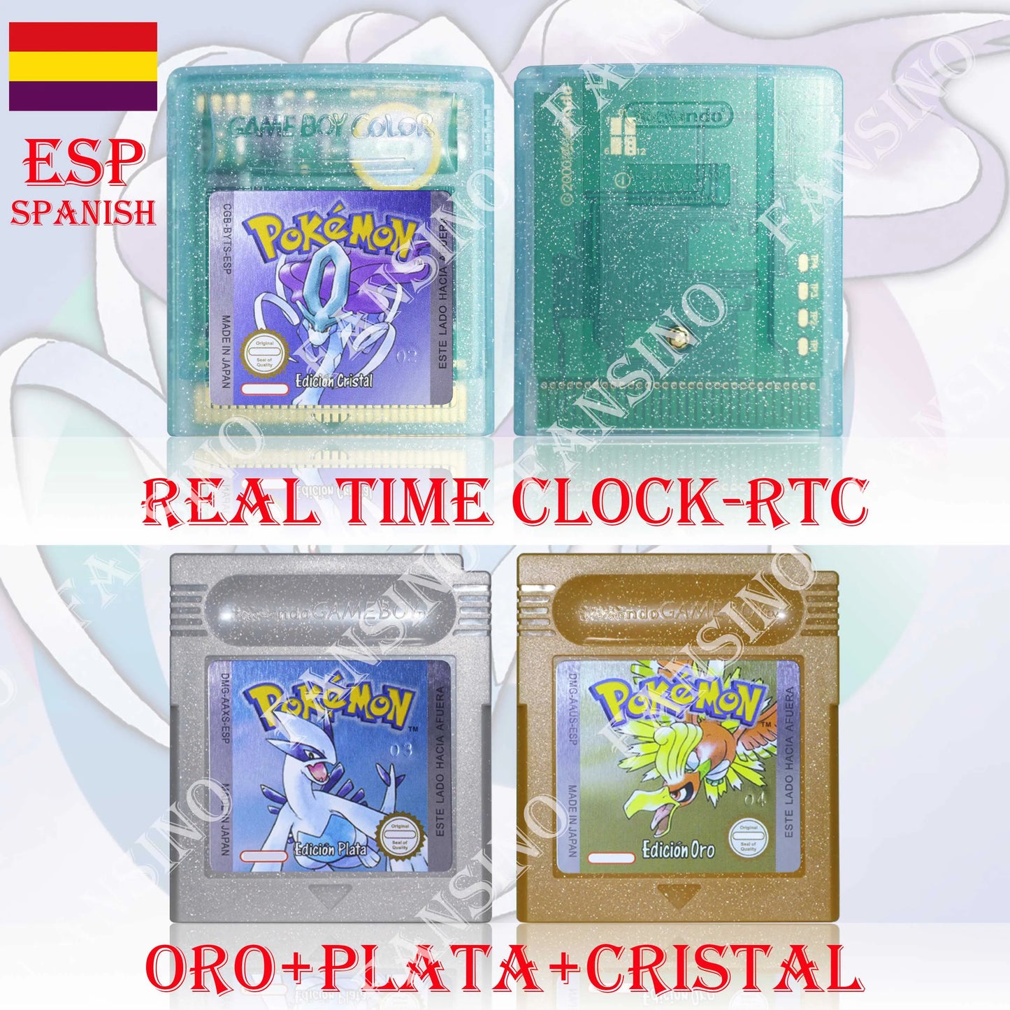 GB/GBC Real Time Clock Pokemon Crystal/Gold/Silver Version Video Game Cartridge with Battery USA/NOE/FRA/ESP/ITA Version