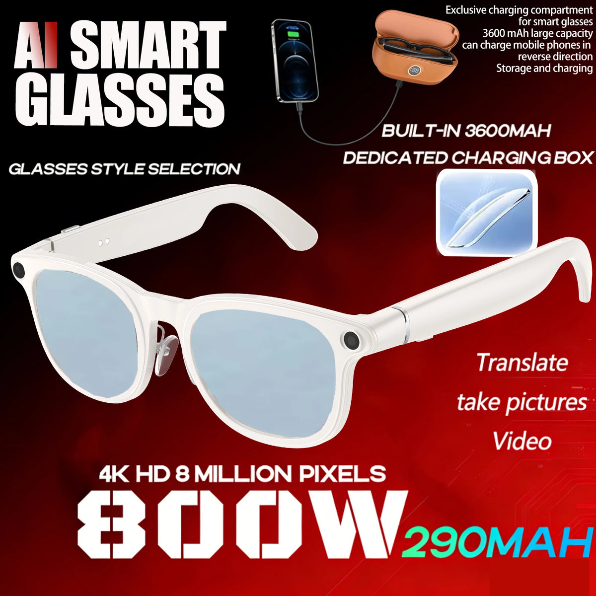 2026New AI Smart Glasses Minimalist Premium Bluetooth Calling Real-time Translation/4K Video Ultra-light TR90 Compatible Eyewear