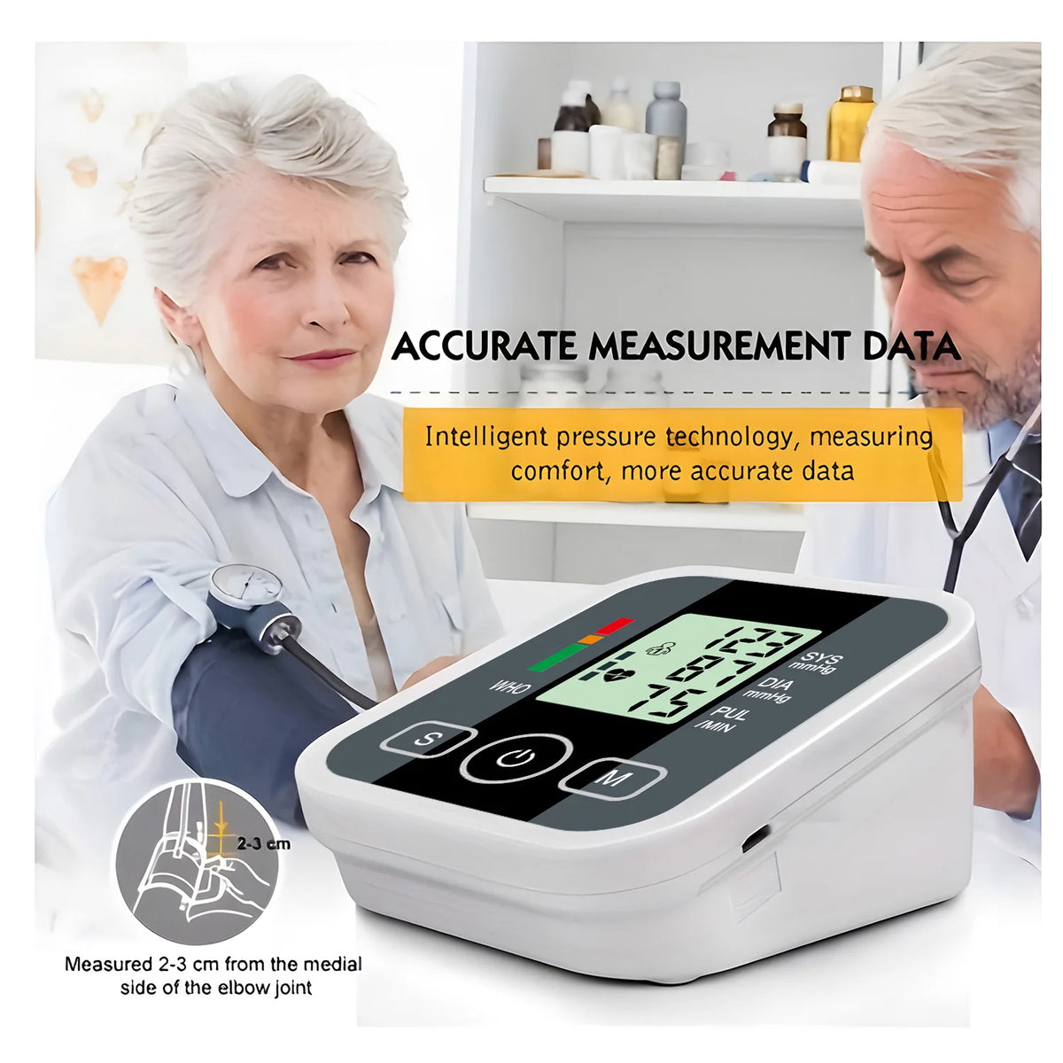Medical Care Blood Pressure Monitor Test Kit Upper Arm Cuff Automatic Sphygmomanometer Digital BP Meter Use USB Cable or Battery