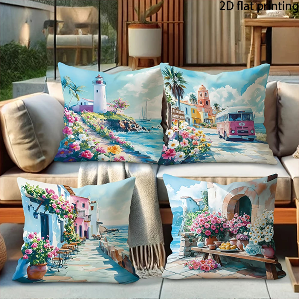 4 PCS Outdoor pillow cover Coastal Boho Outdoor Throw Pillow Covers , Very suitable for decorating balconies and courtyards.