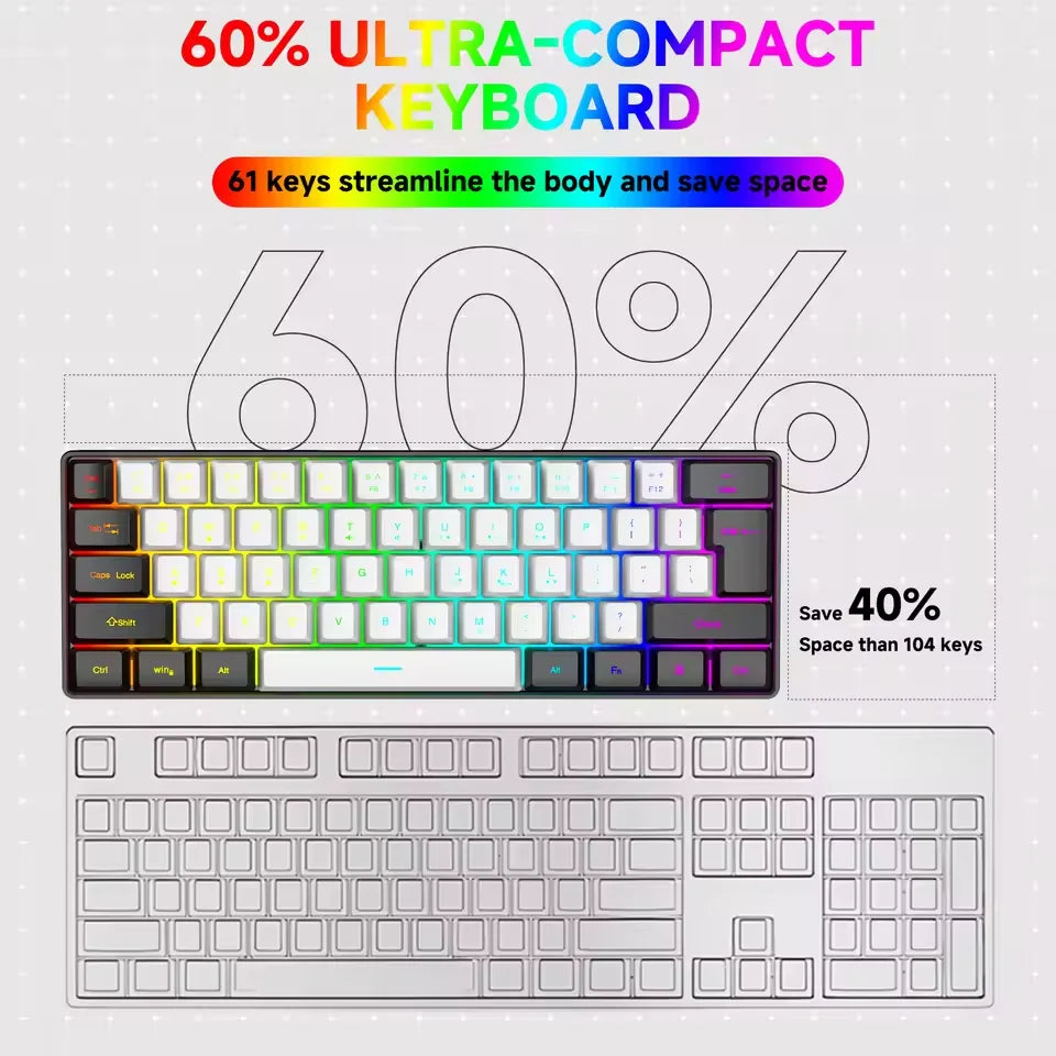 New Portable Wired Mini Mechanical Keyboard K61 Mini Keyboard Wired 61 Keys Phantom RGB,Black White Red Red/Blue Switch