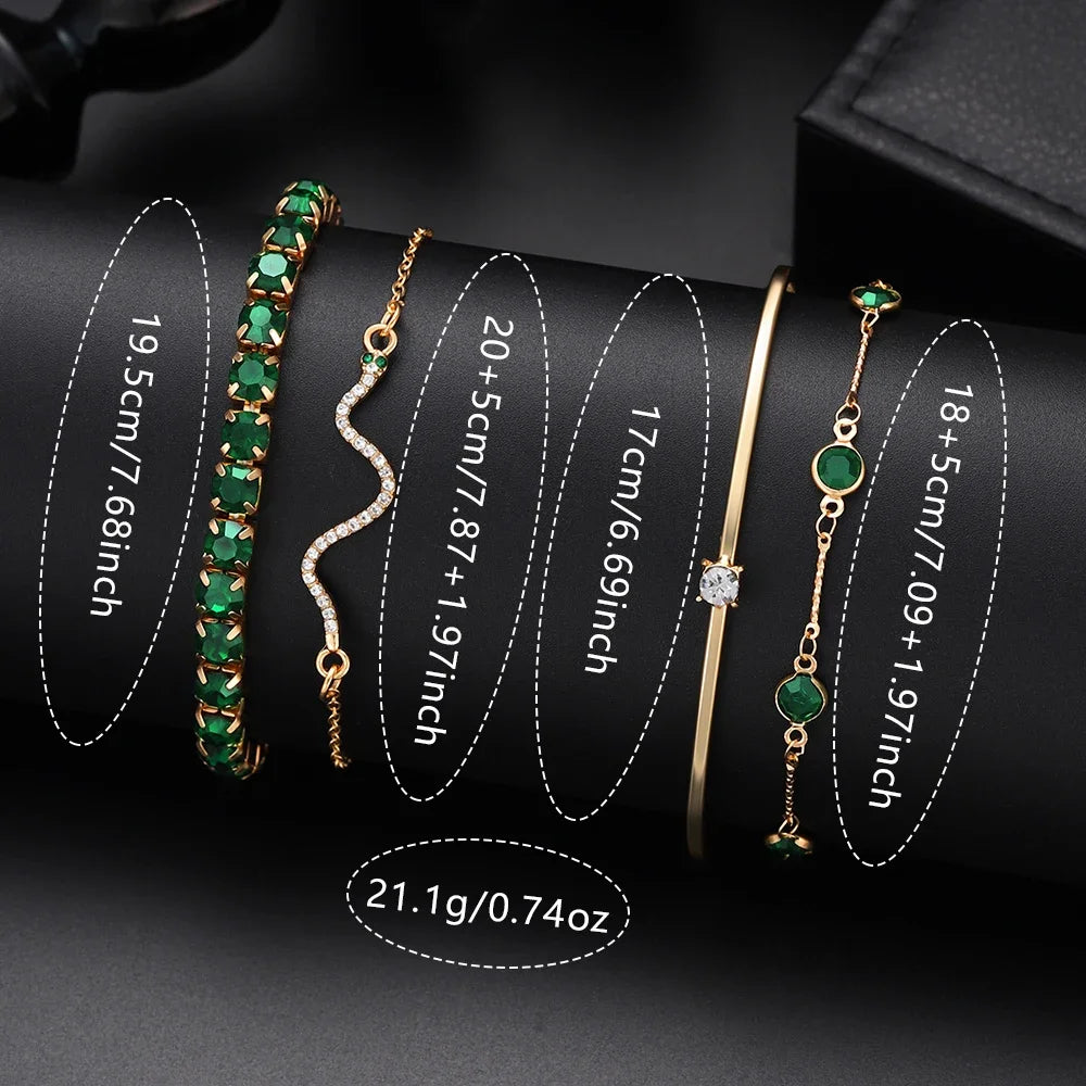 9 Pieces Green Watch for Women Set Fashionable Rectangular Dial Watch Quartz Bracelet Necklace Earrings Set Holiday Gift