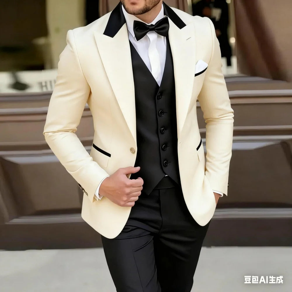 Men's Green And Black Formal Terno Set of 3 Pieces Blazer Wedding Groomsmen Suit Ideal for Wedding Ceremony And Dance
