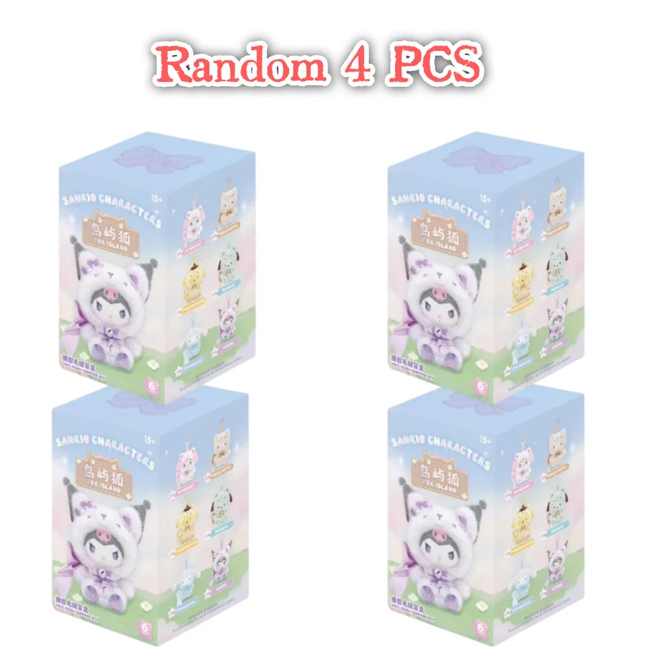 Sanrio Family Fox Island & Blue Flutter Series Vinyl Plush Blind Box Cute Cartoon Hello Kitty Kuromi Pendants Girl Bag Toy Gifts