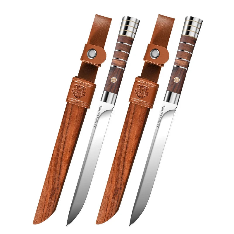 High-hardness stainless steel kitchen knife, professional fruit knife with leather sheath, ideal for cutting meat and cooking