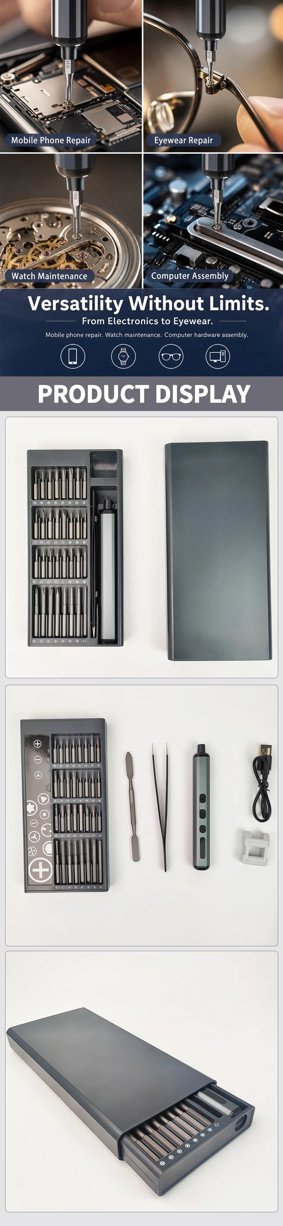 68 in 1 Rechargeable Electric Screwdriver Set Portable Magnetic Screwdriver Bits for iPhone PC Watch Electronic Repair Tool