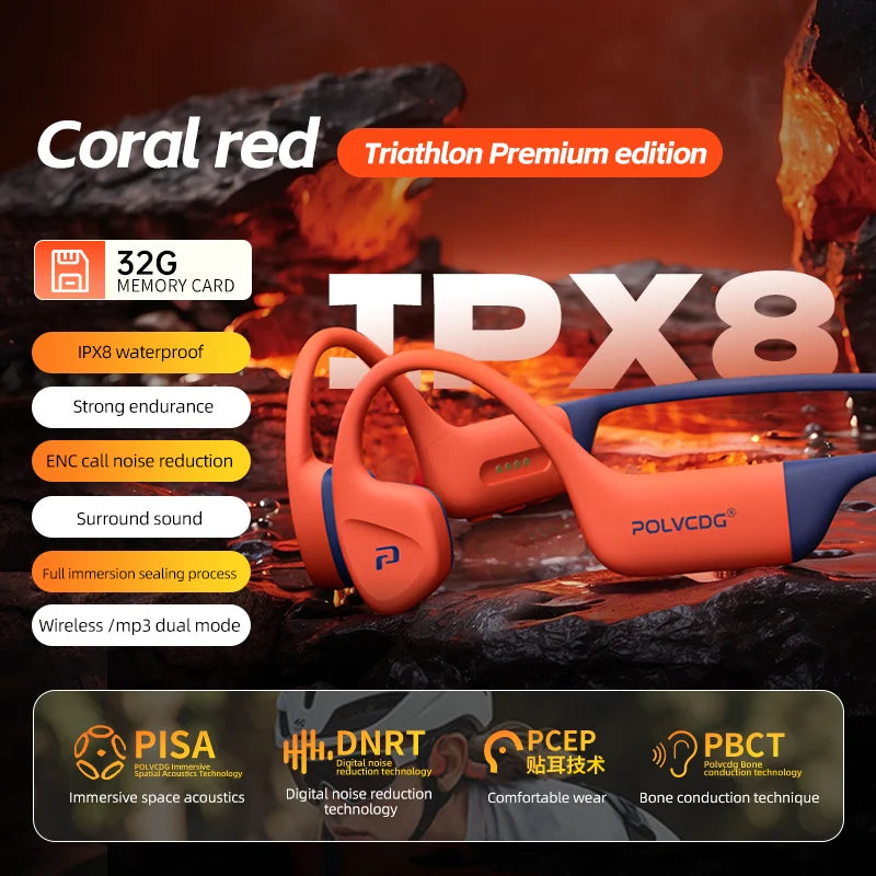 POLVCDG słuchawki z przewodnictwem kostnym Bluetooth, pamięć 32 GB, wodoodporność IPX8, słuchawki pływackie Bluetooth 5.4, materiał silikonowy, nowe X16 (2024)