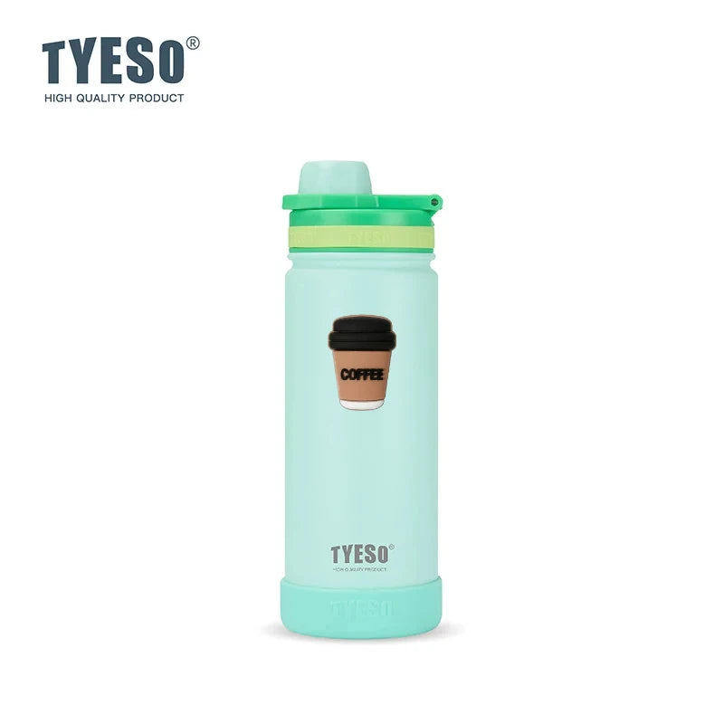 Tyeso 600ml Sports Kettle Portable Water Cup with Non-slip Silicone Cover Leakproof Lightweight for Cold Drink with Coffee Stick