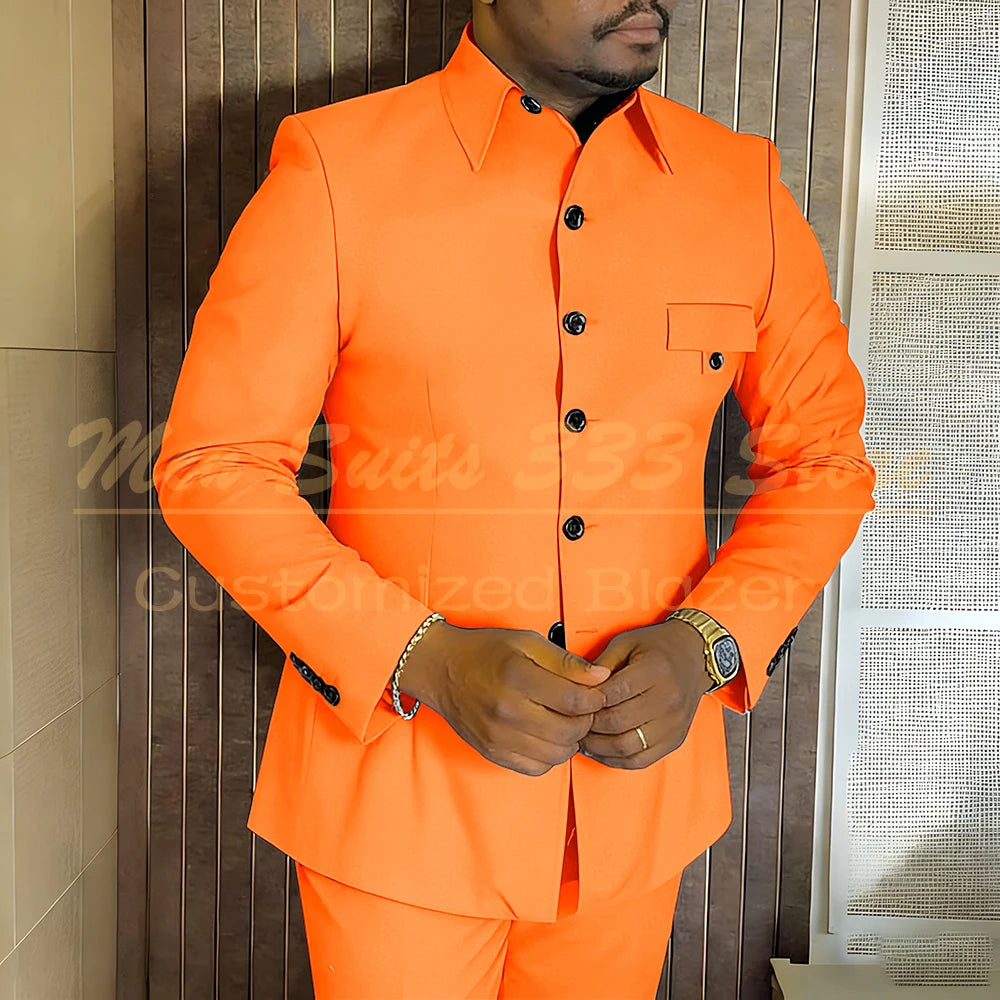Safari Men's Suits For Business Elegant Single Breasted Blazer Lining 2 Piece Jacket Pants Outfits Regular Length Blazer