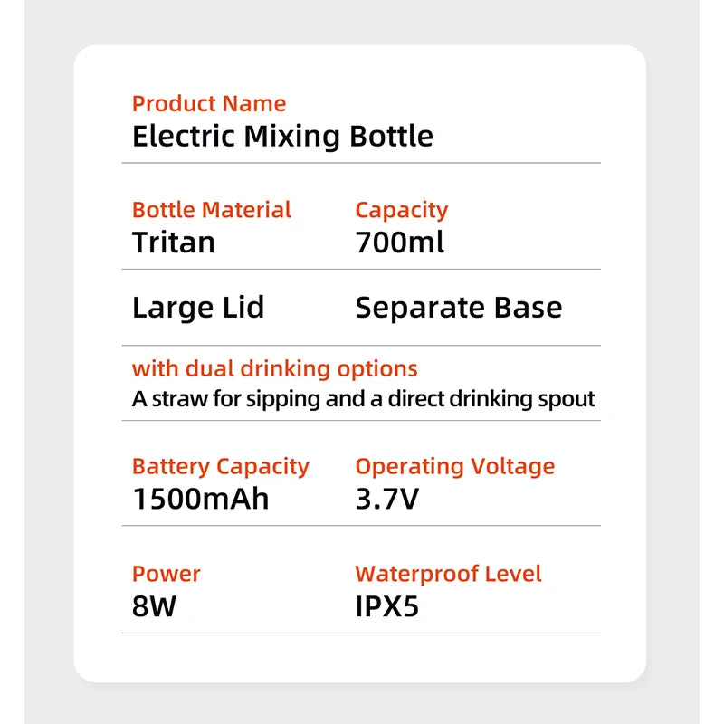 large capacity Electric Protein Shaker Mixing Cup Automatic Self Stirring Water Bottle Mixer Type-C interface