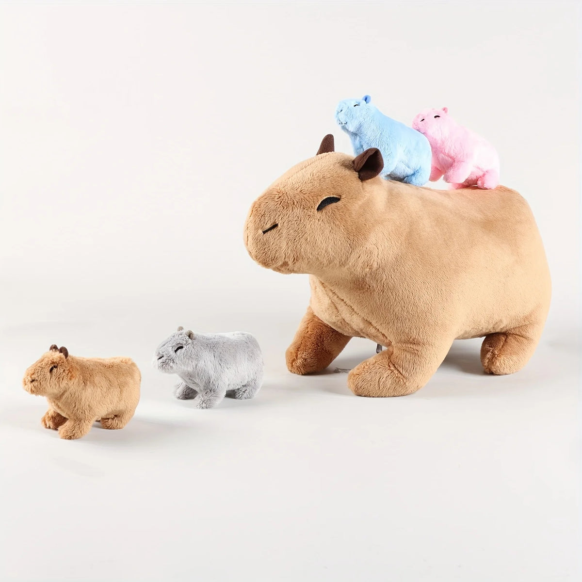 Kawaii Simulation Capybara Stuffed Animal-13.38'' Mommy Stuffed Capybara with 4 Baby Stuffed Animals Inside Zipper Tummy