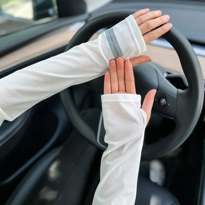 Reflective Logo Ice Silk Cooling Arm Sleeves, Breathable Mesh Sun Protection Sleeves for Men and Women