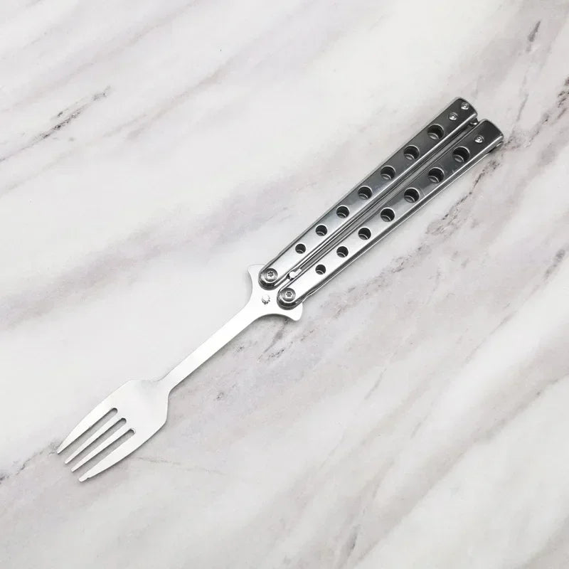 Outdoor Training Butterfly Knife Trainer Stainless Steel Knife Folding Knife No Edge Dull Tool Combs Shape 56 HRC