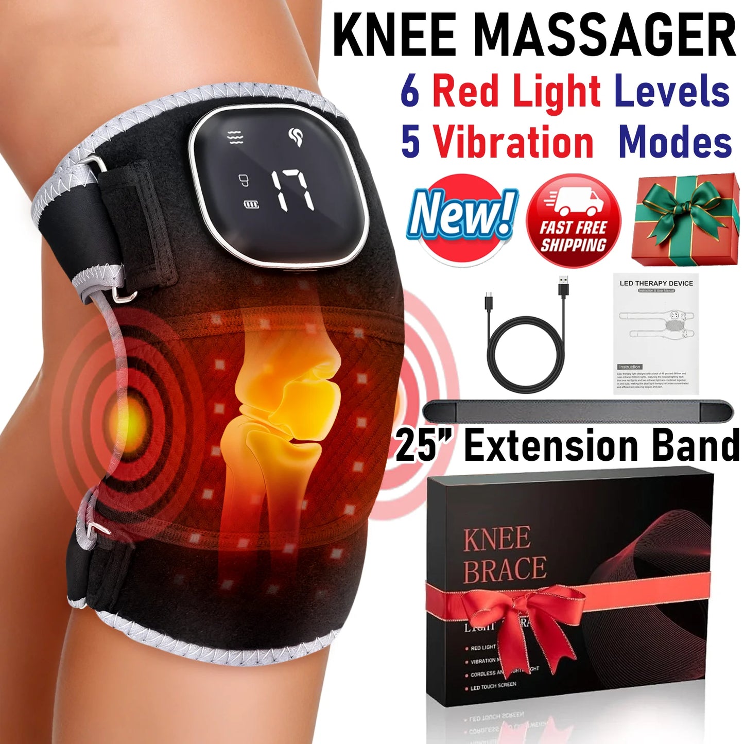 Infrared Heating Vibration Brace USB Plug In 660nm 850nm Red Light Pad for Knee Shoulder Elbow Joint Relax