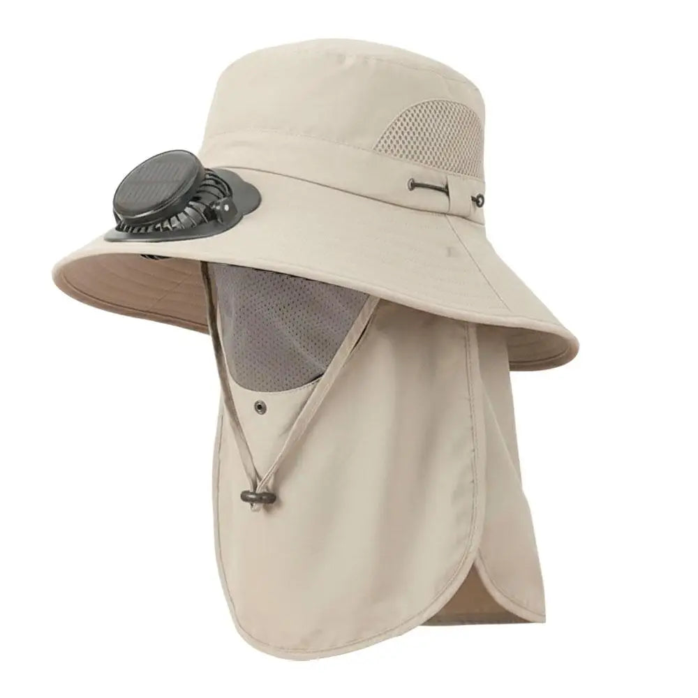 New Multi-Function Solar Fan Sun Hat - Waterproof Fishing Hat with Built-In USB Charging & Wide Brim for UV/Heat Protection