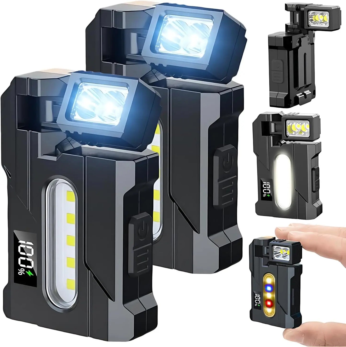 COB+XPE Dual Light Flashlight, 1200LM Adjustable Head with Magne t& Clip,USB Rechargeable Mini Work Light for Camping Hiking EDC