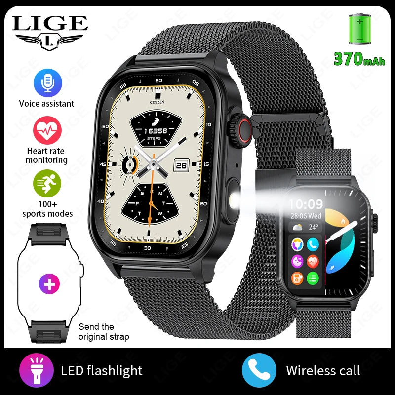 LIGE 2.01" HD Wyświetlacz Smartwatch dla Mężczyzn Kobiet Monitor Zdrowia Zegarki Sportowe Fitness AI Głos Rozmowy Bluetooth Męski Smartwatch Nowość
