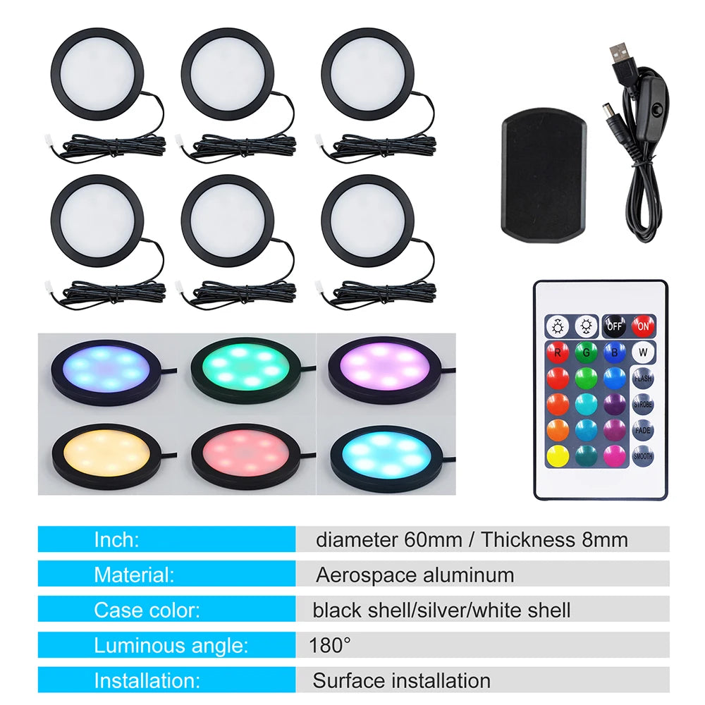 24Key Remote RGB Under Cabinet Light 5V USB Switch 1 2 4 6 Lights Kit Slim Lamp for Kitchen Display Case Home Bar Desk Accent
