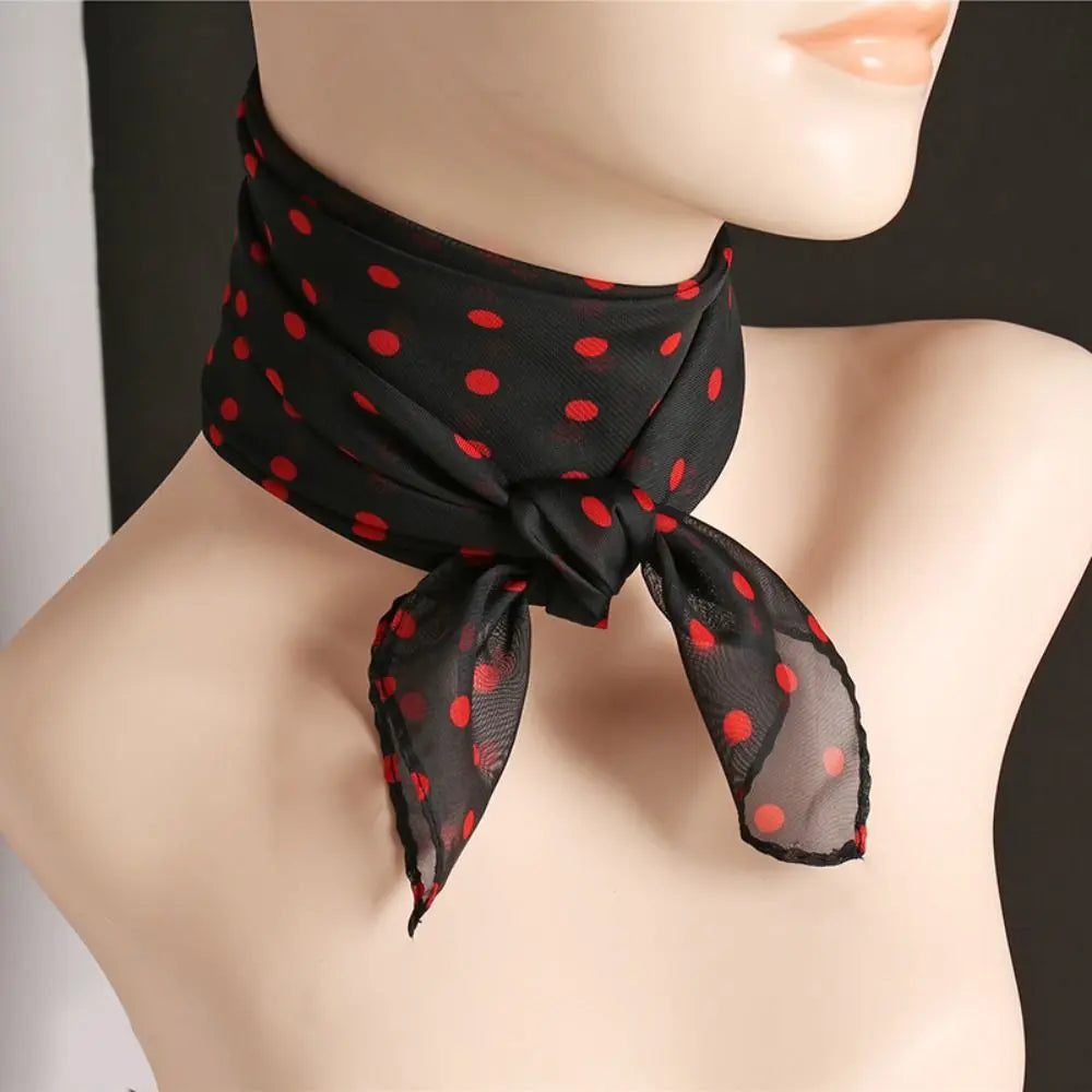 Summer Polka Dot Print Artificial Silk Scarf Thin Neck Warp Chiffon Soft Shawl Beach Sunscreen Square Women Neck Scarves