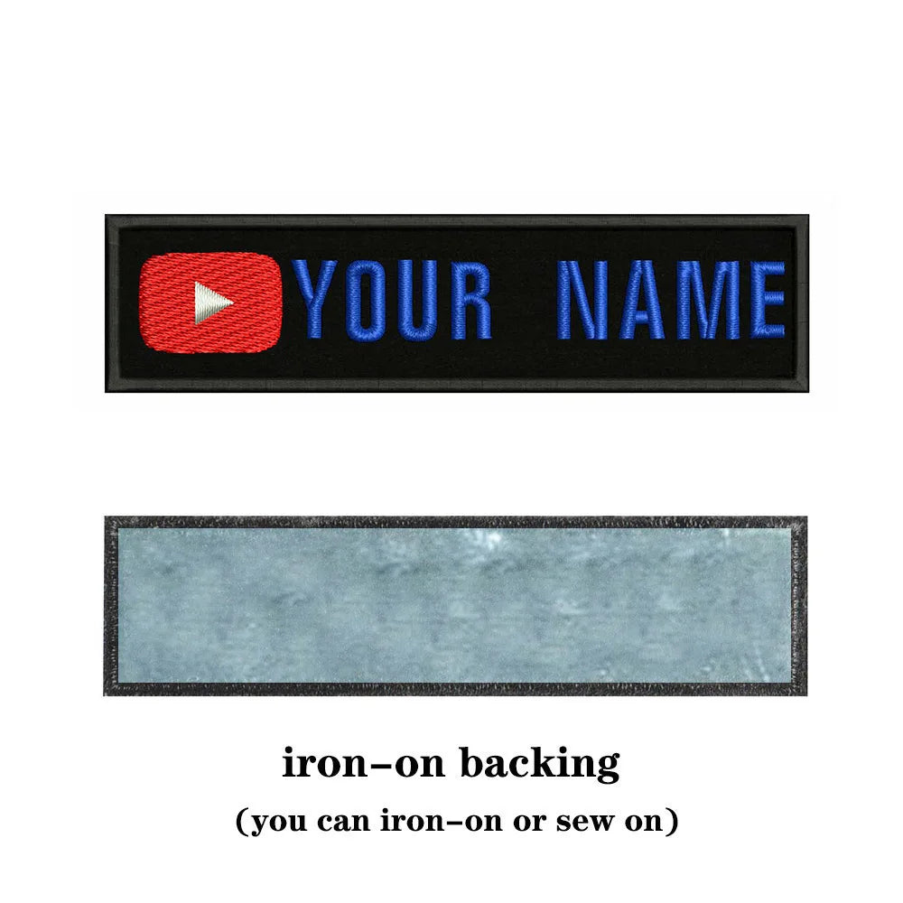 YouTube Logo 10X2.5cm Embroidery Custom Name Text Patch Stripes Badge Iron On Or Patches