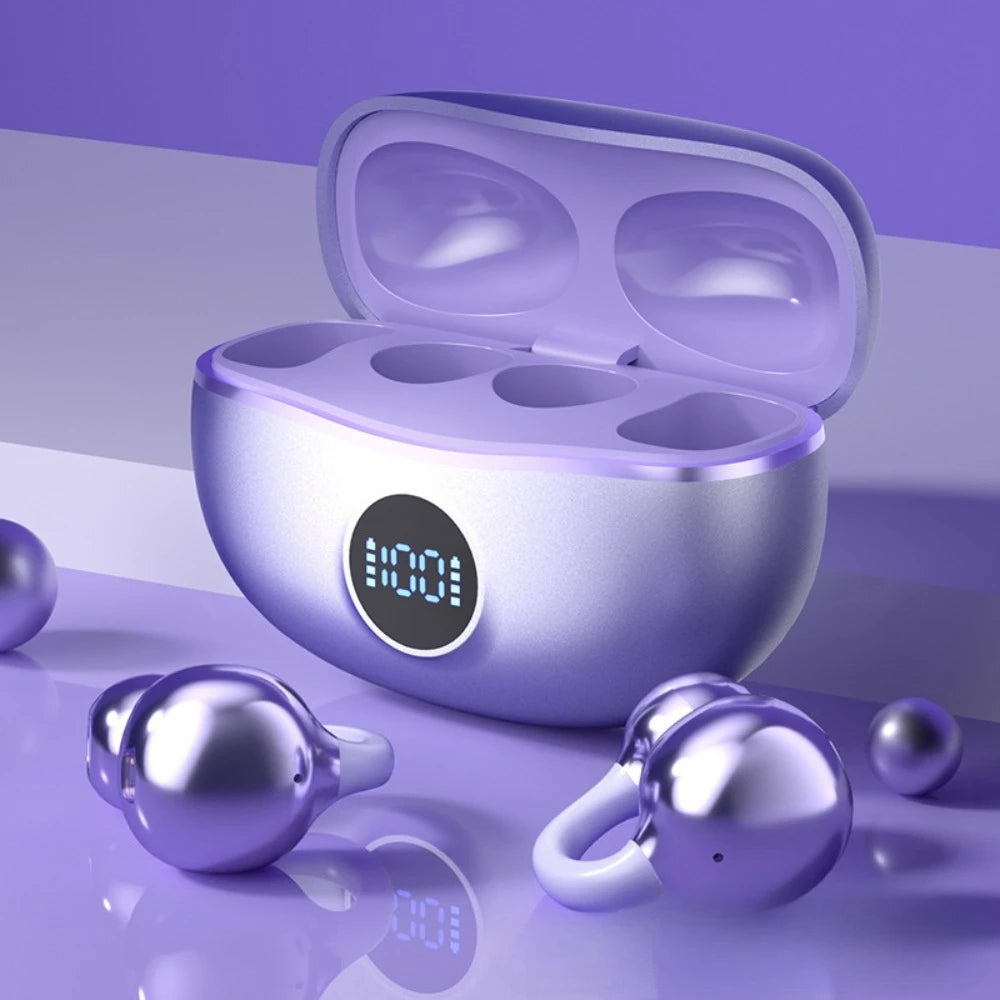 Clip on Earbuds Open Ear Wireless Bluetooth 5.4 LED Display Headphones with Mic,Noise Cancelling,Comfortable Sports Ear Buds