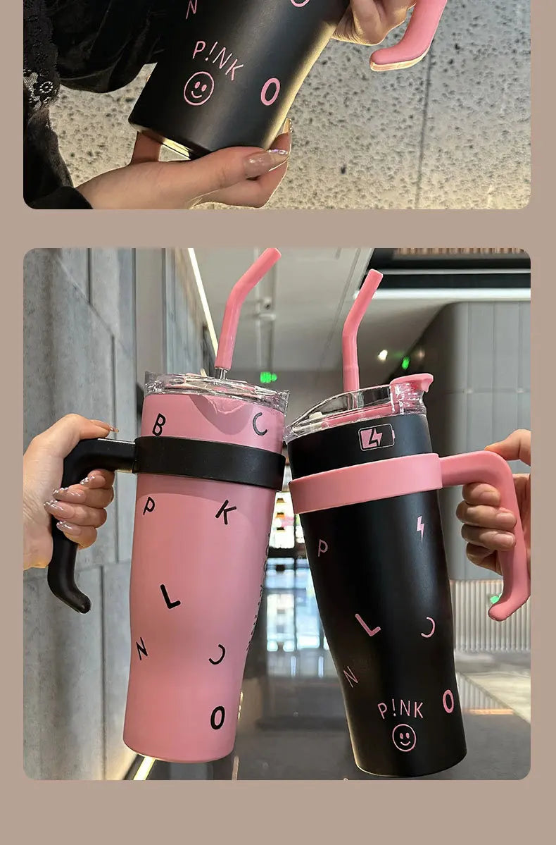 Stylish High Capacity Insulated Stainless Steel Water Bottle with Straw for Women Outdoor Sports Cup