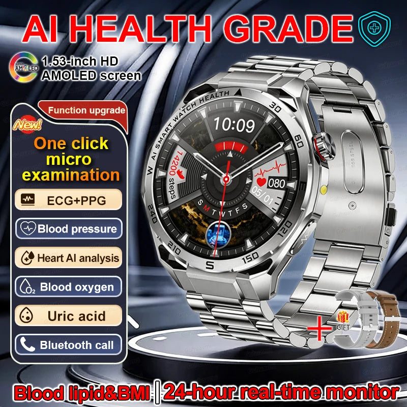 Smartwatch ECG High-End dla mężczyzn Ciśnienie krwi Lipidy Tlen we krwi Analiza ciała Kwas moczowy Monitor Zdrowia Smartwatch dla mężczyzn i kobiet