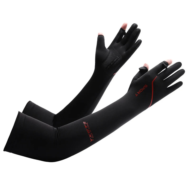Anti-Sunburn Long Sleeve Men Summer Fingertip Flip Glove Cool Summer Ice Silk Driving Cycling Fishing Non - Slip Arm Warmers
