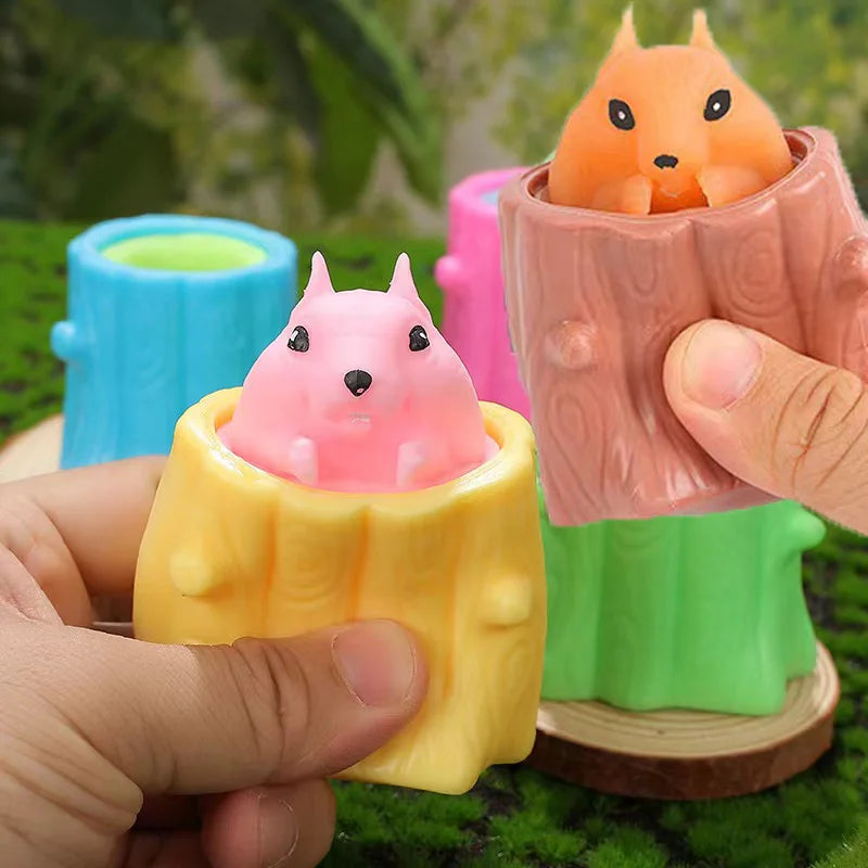 Funny Pop-Up Slow Rebound Squishy Cheese Mouse Cup Hand Antistress Reliever Squirrel Cup Toys for Children Adults