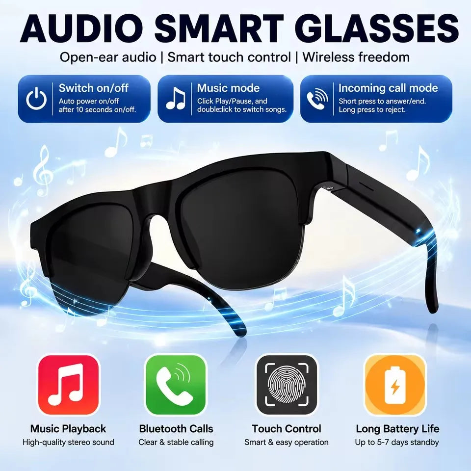New Wireless Bluetooth Smart Sunglasses Touch Control Music Remote Camera Voice Call Built-in Voice Assistant Smart Glasses HT22