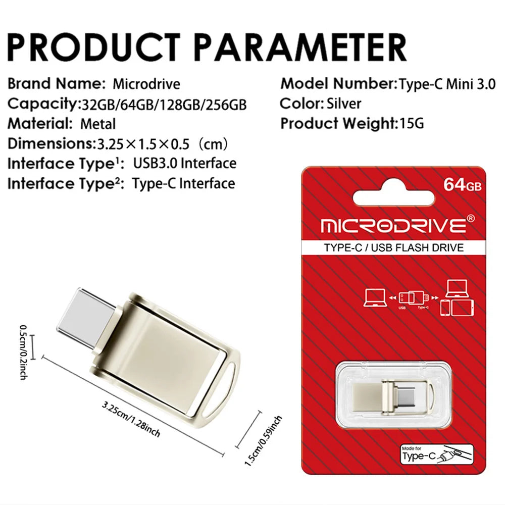 Mini Flash Drive USB 3.0 Fast Type C Pen Drive Memory Stick High Speed Data 32GB 64GB 128GB For Computers Phone PC Fast U Disk