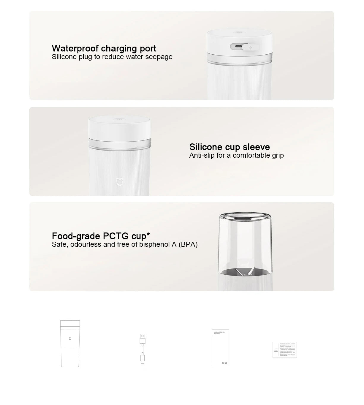 MIJIA Portable Blender 2nd Mini Blenders 19500RPM USB-C Rechargeable Ice Crushing Smoothie Juicer Cup Maker 300ML Capacity