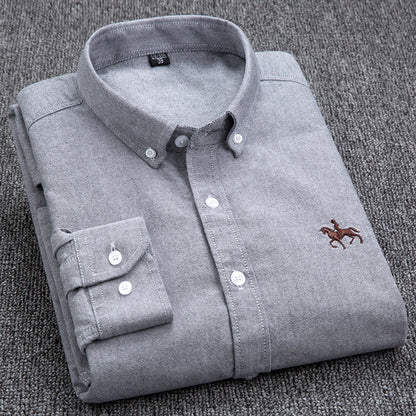 New 100% Cotton Men's Shirt Oxford Casual Shirt Men's Long-Sleeved Embroidered Spot Distribution Drop Shipping