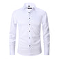 Solid Color Amazon Stretchy Plus-Size Men's Long-Sleeve Shirt, Men's Fashion Shirt, Slim Fit Outerwear