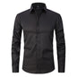 Solid Color Amazon Stretchy Plus-Size Men's Long-Sleeve Shirt, Men's Fashion Shirt, Slim Fit Outerwear