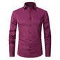Solid Color Amazon Stretchy Plus-Size Men's Long-Sleeve Shirt, Men's Fashion Shirt, Slim Fit Outerwear