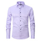 Solid Color Amazon Stretchy Plus-Size Men's Long-Sleeve Shirt, Men's Fashion Shirt, Slim Fit Outerwear