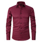 Solid Color Amazon Stretchy Plus-Size Men's Long-Sleeve Shirt, Men's Fashion Shirt, Slim Fit Outerwear