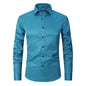 Solid Color Amazon Stretchy Plus-Size Men's Long-Sleeve Shirt, Men's Fashion Shirt, Slim Fit Outerwear