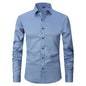 Solid Color Amazon Stretchy Plus-Size Men's Long-Sleeve Shirt, Men's Fashion Shirt, Slim Fit Outerwear