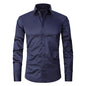 Solid Color Amazon Stretchy Plus-Size Men's Long-Sleeve Shirt, Men's Fashion Shirt, Slim Fit Outerwear
