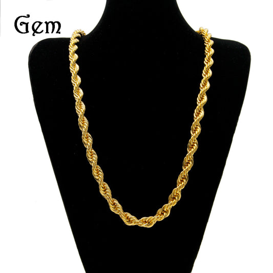 Men's hip-hop gold-plated European and American necklace fashion high sense 1cm thick twist necklace twisted rope chain a generation of hair