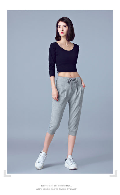 High-Waisted Stretch Cropped Pants for Women, Summer Thin Sports Pants, Loose Harem Pants 100kg Fat mm Large Size Casual Pants for Women
