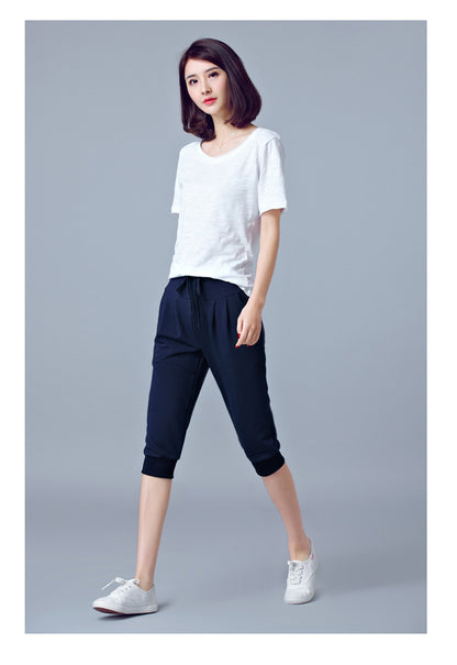 High-Waisted Stretch Cropped Pants for Women, Summer Thin Sports Pants, Loose Harem Pants 100kg Fat mm Large Size Casual Pants for Women