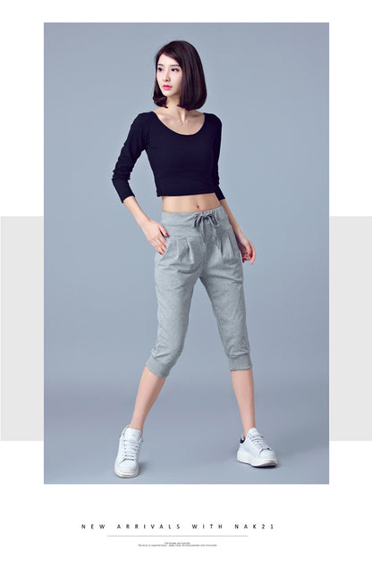 High-Waisted Stretch Cropped Pants for Women, Summer Thin Sports Pants, Loose Harem Pants 100kg Fat mm Large Size Casual Pants for Women