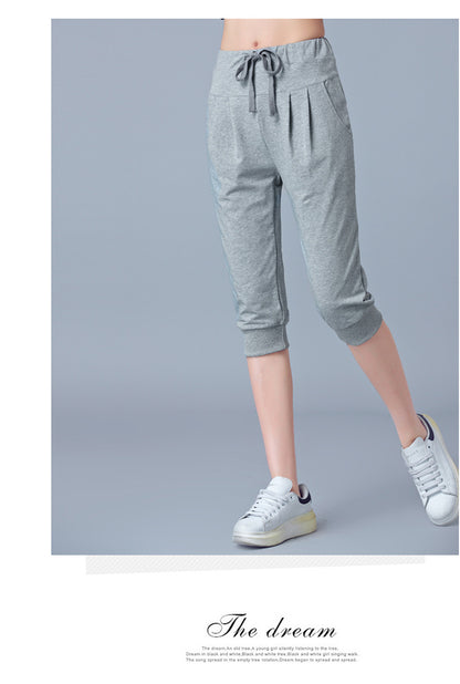 High-Waisted Stretch Cropped Pants for Women, Summer Thin Sports Pants, Loose Harem Pants 100kg Fat mm Large Size Casual Pants for Women