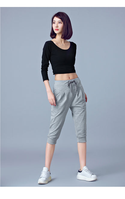 High-Waisted Stretch Cropped Pants for Women, Summer Thin Sports Pants, Loose Harem Pants 100kg Fat mm Large Size Casual Pants for Women