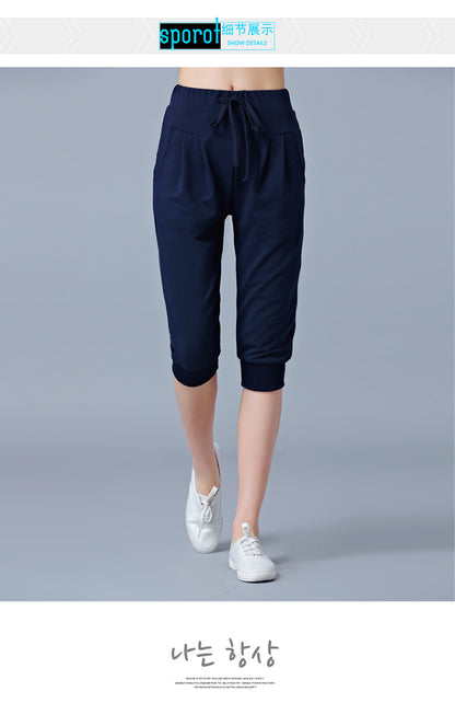 High-Waisted Stretch Cropped Pants for Women, Summer Thin Sports Pants, Loose Harem Pants 100kg Fat mm Large Size Casual Pants for Women