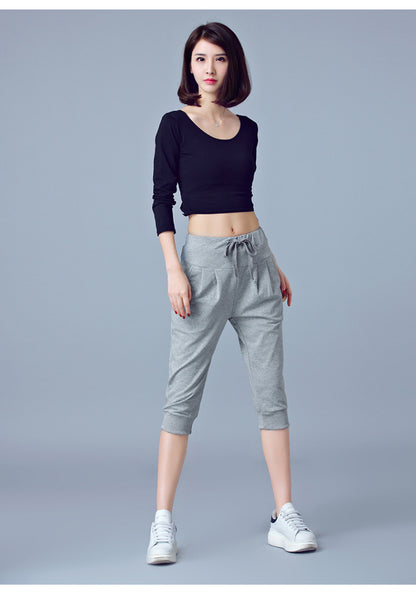 High-Waisted Stretch Cropped Pants for Women, Summer Thin Sports Pants, Loose Harem Pants 100kg Fat mm Large Size Casual Pants for Women